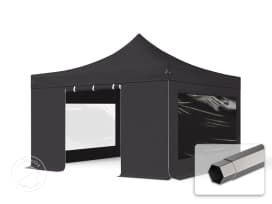 4x4 m Easy up partytent, PREMIUM staal 40mm met zijwanden (panorama), zwart