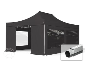 4x6 m Easy Up partytent PVC brandvertragend met zijwanden (4 panorama), PROFESSIONAL alu 50 mm, zwart