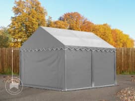Opslagtent 3x4 m met ritssluitingen - 2,0m zijwandhoogte, PVC 800, met grondframe, grijs