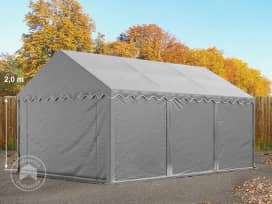 Opslagtent 4x6 m met ritssluitingen - 2,0m zijwandhoogte, PVC 750, met grondframe