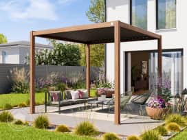 Pergola 3x3 m, lamellendak, 
laklaag met houtoptiek