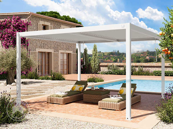 Pergola 4x4 m, lamellendak, wit Pergola 4x4 m, lamellendak, wit