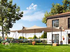 5 x 7,5 m stretchtent, incl. stalen palen, zandleur