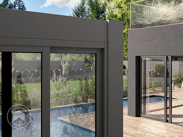 Wandmodules van glas en met bladmotief voor overkappingen
