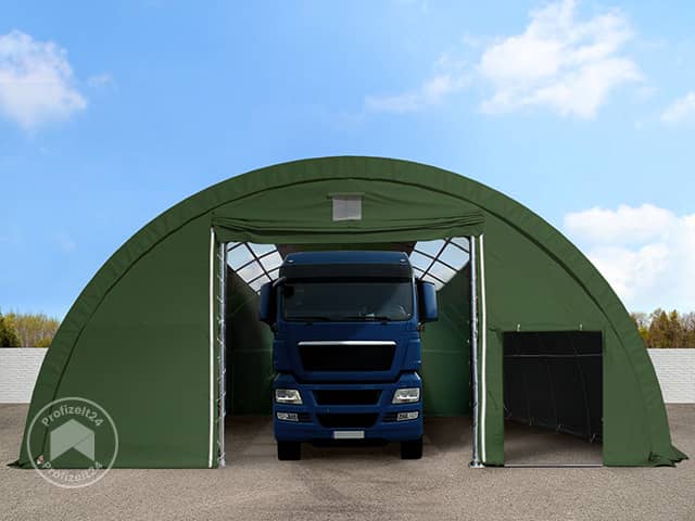 TOOLPORT 9,15x12m Rundbogenhalle, PRIMEtex-Plane, dunkelgrün, mit Statik - (99400)