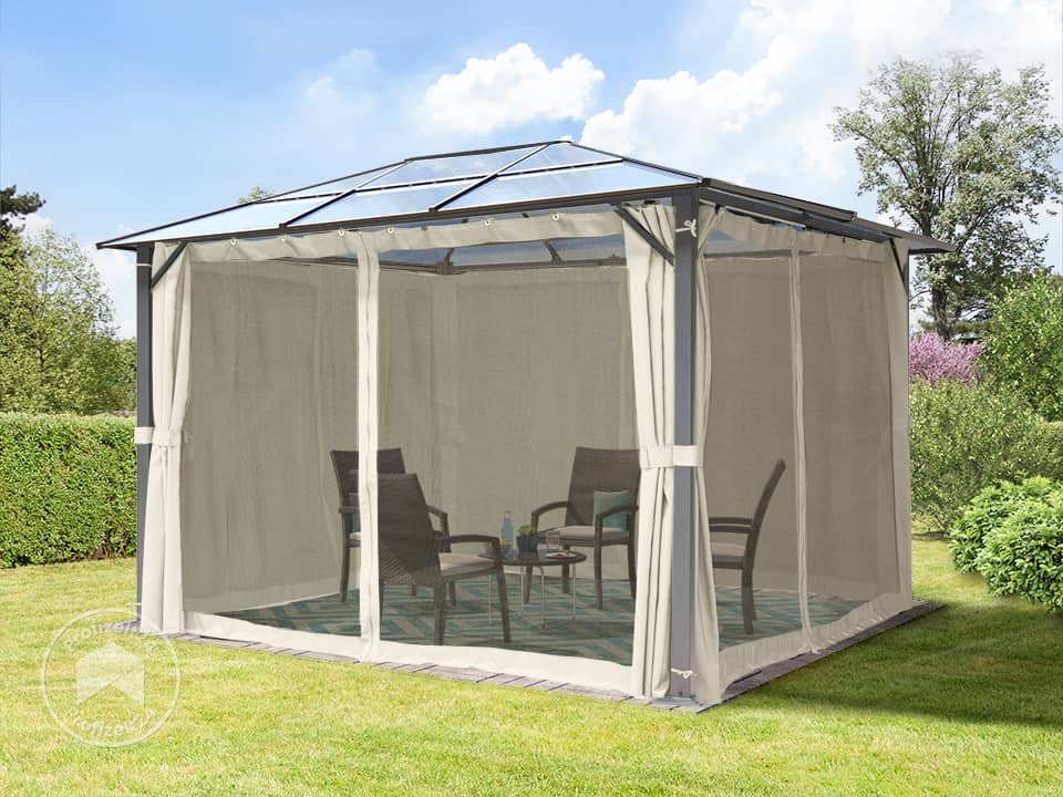 TOOLPORT 3x3,65m Hardtop Gartenpavillon, inkl. 4 Seitenteile, Cream - (300199)