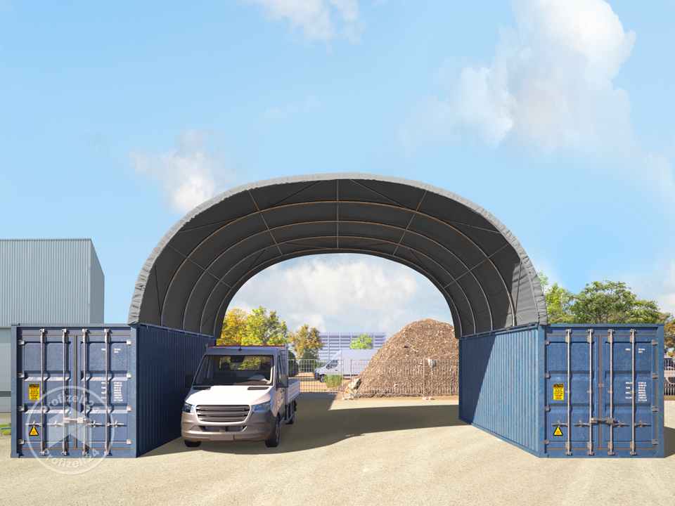 TOOLPORT 8x6m Container-Überdachung, PRIMEtex-Plane, grau, mit Statik - (47601)