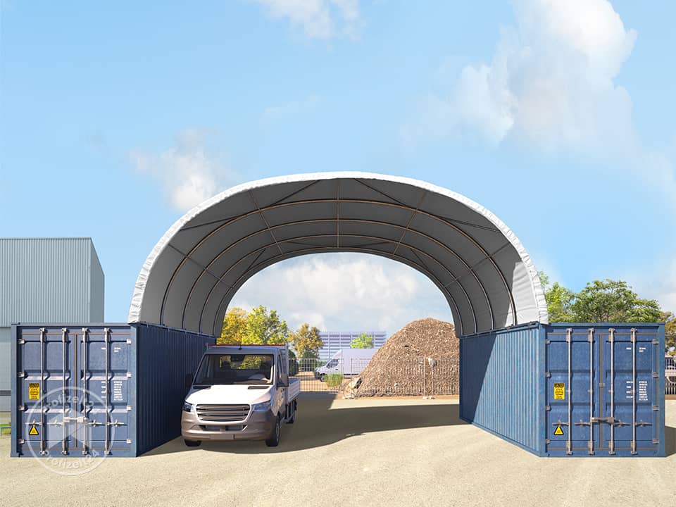 TOOLPORT 8x6m Container-Überdachung, PRIMEtex-Plane, weiß, mit Statik - (38675)