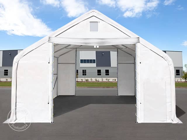 TOOLPORT 8x20m Zelthalle, PRIMEtex-Plane, weiß, mit Statik (Erduntergrund) - (48685)