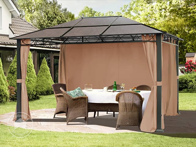 TOOLPORT 3x4 m Hardtop Gartenpavillon, inkl. 4 Seitenteile, cappuccino - (300118)