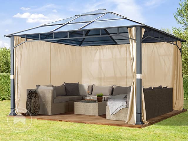 TOOLPORT 4x4 m Hardtop Gartenpavillon, inkl. 4 Seitenteile, champagnerfarben - (300171)