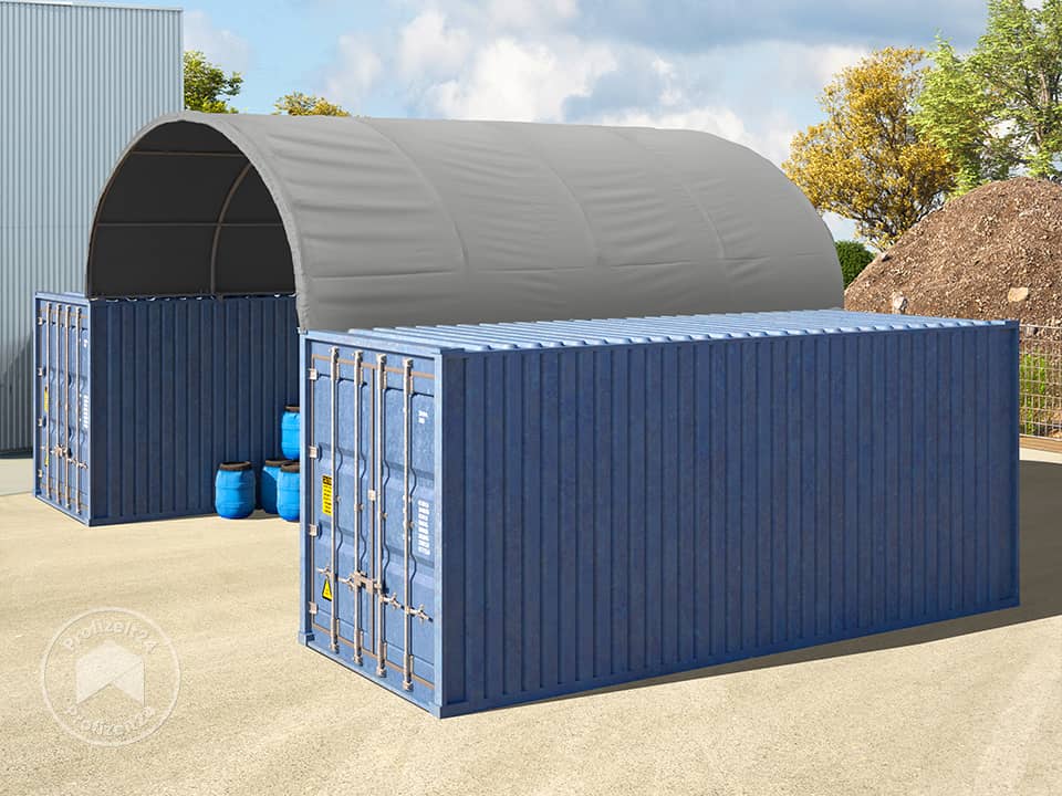TOOLPORT 6x6m Container-Überdachung, PRIMEtex-Plane, grau, mit Statik - (47600)