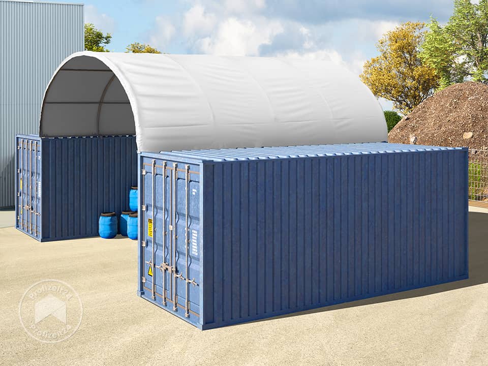 TOOLPORT 6x6m Container-Überdachung, PRIMEtex-Plane, weiß, mit Statik - (38674)