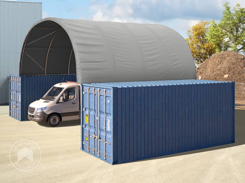 TOOLPORT 8x6m Container-Überdachung, PRIMEtex-Plane, grau, mit Statik - (47601)