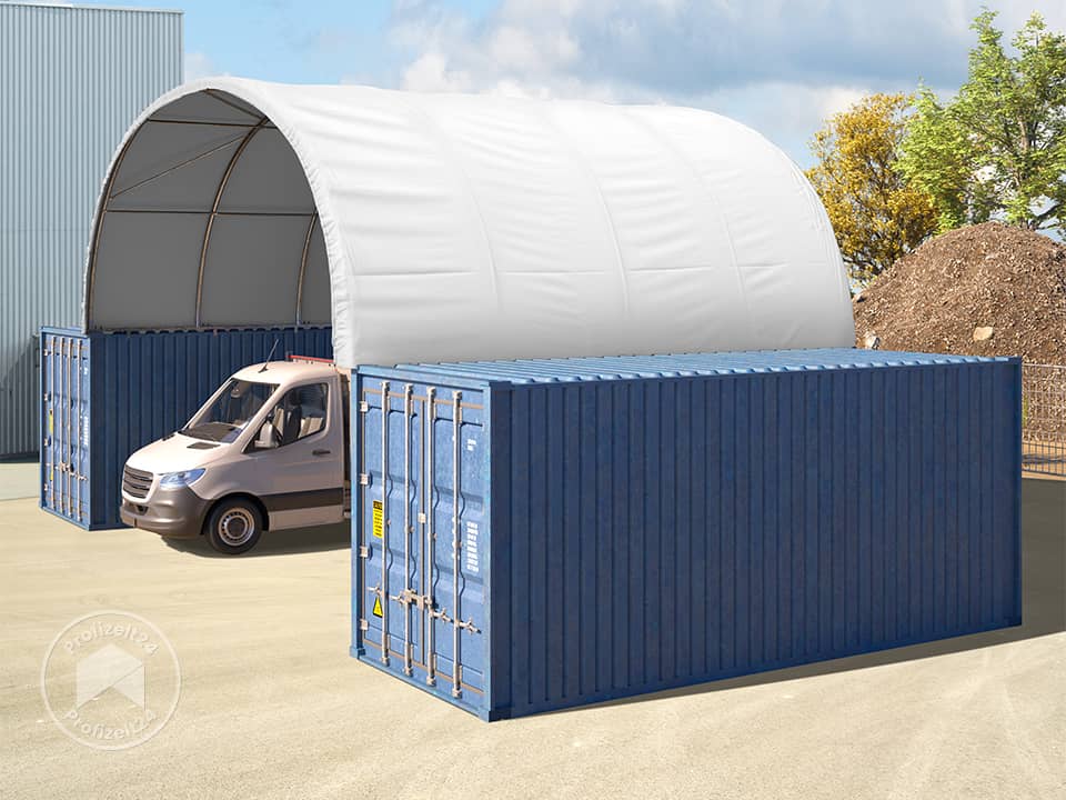 TOOLPORT 8x6m Container-Überdachung, PRIMEtex-Plane, weiß, mit Statik - (38675)