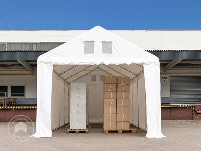 TOOLPORT 4x6 m Lagerzelt, PVC-Plane, wei...