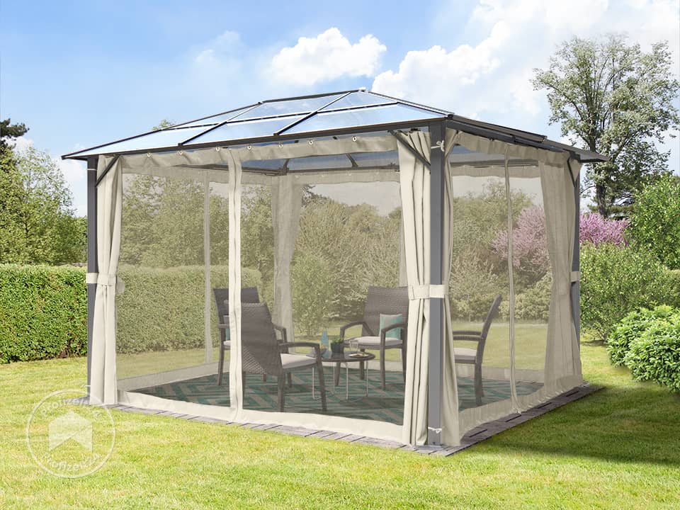 TOOLPORT 3x3,65m Hardtop Gartenpavillon, inkl. 4 Seitenteile, Cream - (300199)