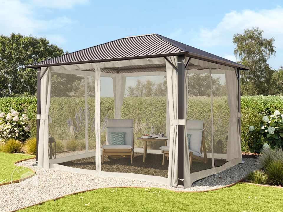 TOOLPORT 3x3,65 m Hardtop-Gartenpavillon, inkl. 4 Seitenteile, Cream - (300222)