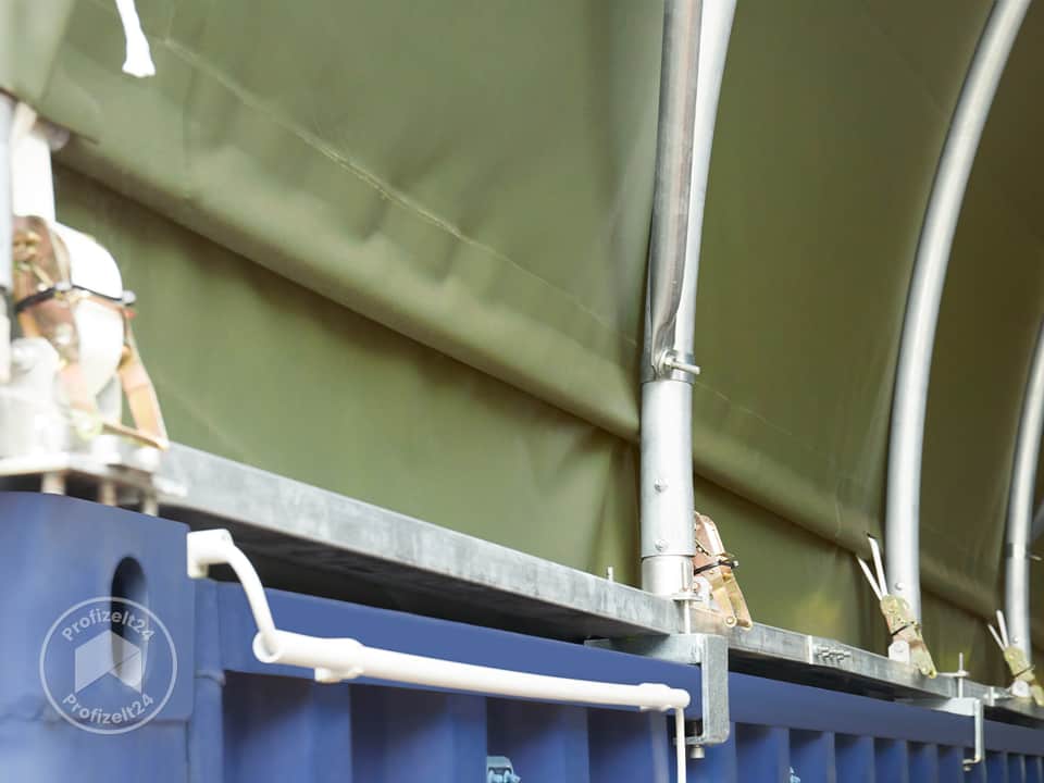 TOOLPORT 6x6m Container-Überdachung, PRIMEtex-Plane, dunkelgrün, mit Statik - (12123)