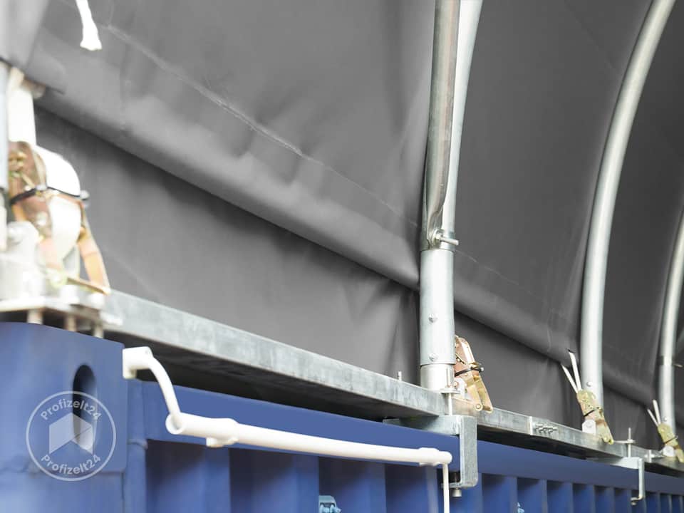 TOOLPORT 6x6m Container-Überdachung, PRIMEtex-Plane, grau, mit Statik - (47600)