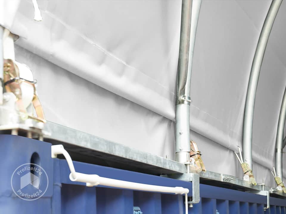 TOOLPORT 6x6m Container-Überdachung, PRIMEtex-Plane, weiß, mit Statik - (38674)