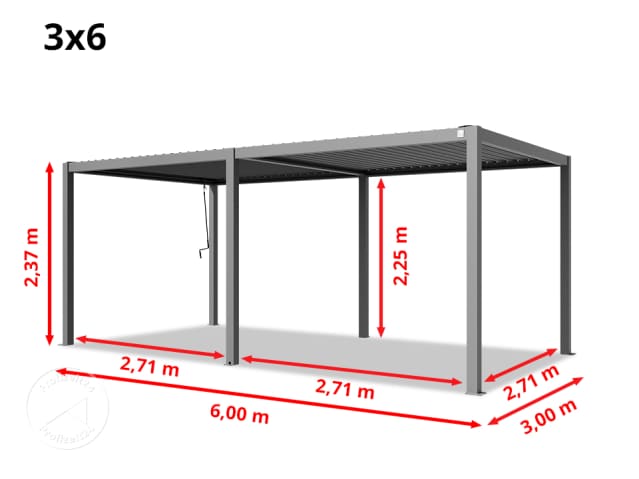 3x6m Pergola in Perlgrau; mit Lamellendach in Perlgrau profizelt24.de