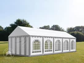 4x10m Partyzelt, PVC-Plane, grau-weiß, mit Bodenrahmen