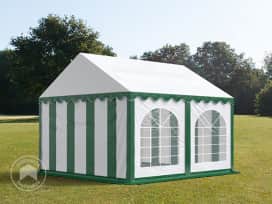 3x4m Partyzelt, PVC-Plane, grün-weiß, mit Bodenrahmen