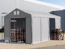 4x8 m Lagerzelt, PVC-Plane, grau, mit Bodenrahmen, ohne Statik