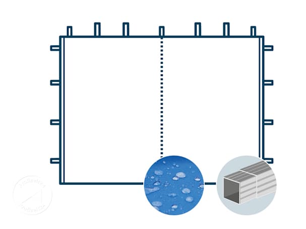Seitenwand mit mittigem Reißverschluss als Tür für 3 m breiten Faltpavillon mit 32 mm Aluminiumgestänge, blau Seitenwand mit mittigem Reißverschluss als Tür für 3 m breiten Faltpavillon mit 32 mm Aluminiumgestänge, blau