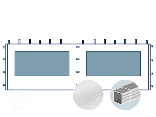 Seitenwand mit einem Panoramafenster für 6 m breiten Faltpavillon mit 32 mm Aluminiumgestänge, weiß Seitenwand mit einem Panoramafenster für 6 m breiten Faltpavillon mit 32 mm Aluminiumgestänge, weiß