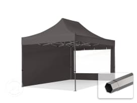 3x4,5m Stahl Faltpavillon, inkl. 2 Seitenteile, dunkelgrau 3x4,5m Stahl Faltpavillon, inkl. 2 Seitenteile, dunkelgrau