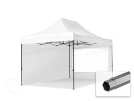 3x4,5m Stahl Faltpavillon, inkl. 2 Seitenteile, weiß
