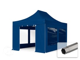 3x4,5m Stahl Faltpavillon, inkl. 4 Seitenteile, dunkelblau
