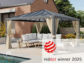 4x4m Hardtop Gartenpavillon, inkl. 4 Seitenteile, champagnerfarben