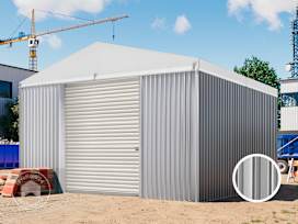 6,02 x 5,98 m VALOR, Stahldach, Leichtbauhalle, Trapezblechverkleidung, Grau, mit Statik (Betonuntergrund)