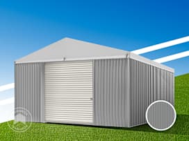 6,02 x 8,69 m VALOR, Stahldach, Leichtbauhalle, Trapezblechverkleidung, Grau, mit Statik (Betonuntergrund)