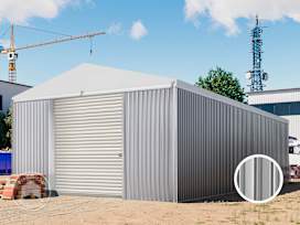 6,02 x 14,42 m VALOR, Stahldach, Leichtbauhalle, Trapezblechverkleidung, Grau, mit Statik (Betonuntergrund)