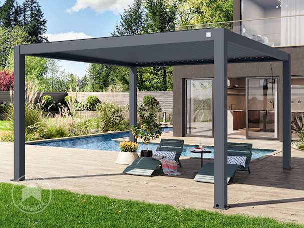 4x4m Pergola in Anthrazit; mit Lamellendach in Anthrazit