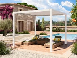 3x3m Pergola in Weiß; mit Lamellendach in Weiß