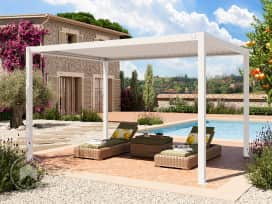 3x4m Pergola in Weiß; mit Lamellendach in Weiß