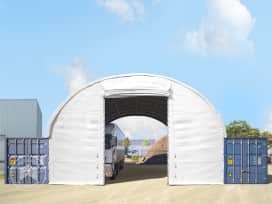 Frontwand für Container-Überdachung 10m Breite mit Hochziehtor, PRIMEtex 2300 PVC Plane, weiß