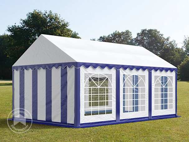 Parti sátor, 4x6m, PVC ponyva, kék-fehér
