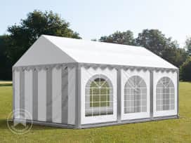 Parti sátor, 4x6m, PVC ponyva, szürke-fehér, padlókerettel