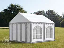 Parti sátor, 3x3m, PVC ponyva, szürke-fehér, padlókerettel