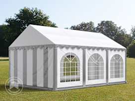 Parti sátor, 3x6m, PVC ponyva, szürke-fehér, padlókerettel