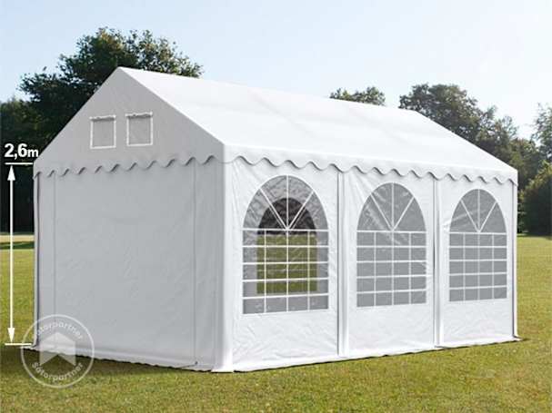 Parti sátor, 4x6m, PVC ponyva, fehér, padlókerettel