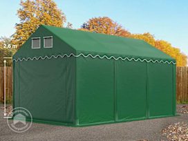 Ipari sátor, 4x6m, PVC ponyva, sötét zöld, padlókerettel, statikai megerősítés nélkül