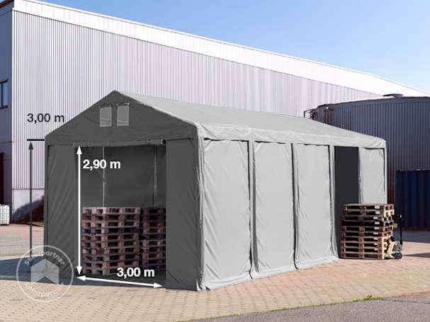 Ipari sátor, 4x10m, PVC ponyva, szürke, padlókerettel, statikai megerősítés nélkül Ipari sátor, 4x10m, PVC ponyva, szürke, padlókerettel, statikai megerősítés nélkül