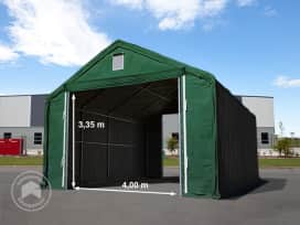 Ponyva csarnok, 6x8m, PRIMEtex-ponyva, sötét zöld, statikai megerősítéssel (föld alap)